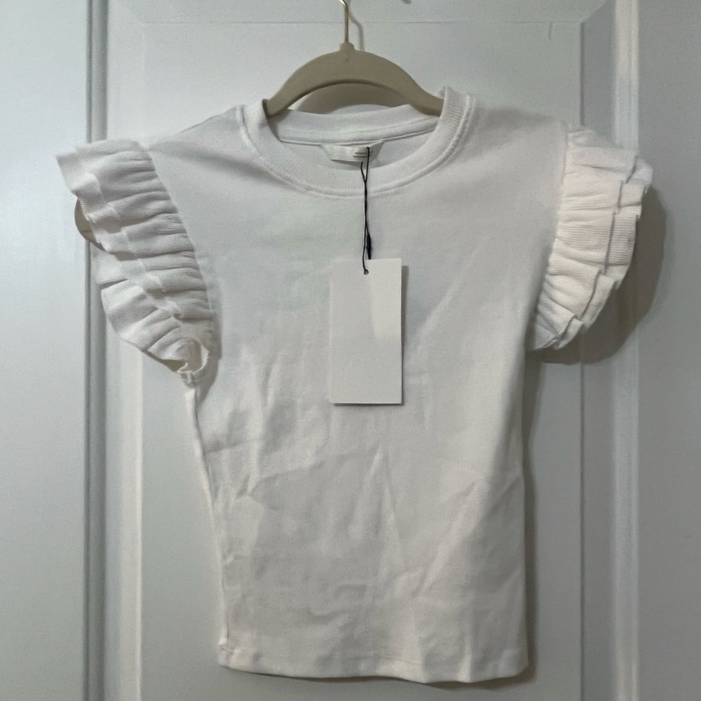 NWT Zara White Ruffle Sleeve Tee